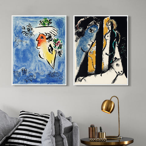 INVIN ART Framed Canvas Giclee Print Art Combo Painting 2 Pieces by Marc Chagall Wall Art Series#9 Living Room Home Office Decorations
