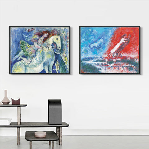 INVIN ART Framed Canvas Giclee Print Art Combo Painting 2 Pieces by Marc Chagall Wall Art Series#10 Living Room Home Office Decorations