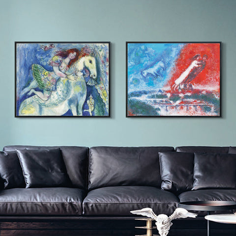 INVIN ART Framed Canvas Giclee Print Art Combo Painting 2 Pieces by Marc Chagall Wall Art Series#10 Living Room Home Office Decorations