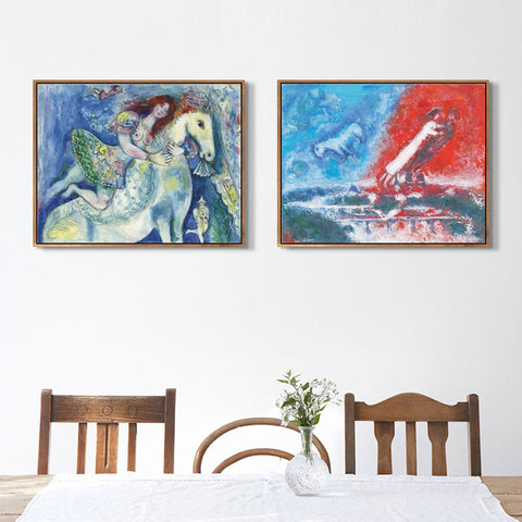 INVIN ART Framed Canvas Giclee Print Art Combo Painting 2 Pieces by Marc Chagall Wall Art Series#10 Living Room Home Office Decorations