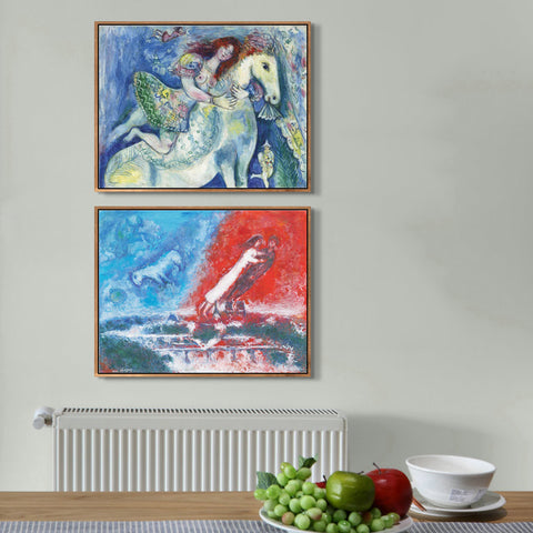 INVIN ART Framed Canvas Giclee Print Art Combo Painting 2 Pieces by Marc Chagall Wall Art Series#10 Living Room Home Office Decorations