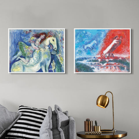 INVIN ART Framed Canvas Giclee Print Art Combo Painting 2 Pieces by Marc Chagall Wall Art Series#10 Living Room Home Office Decorations