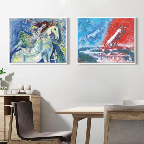 INVIN ART Framed Canvas Giclee Print Art Combo Painting 2 Pieces by Marc Chagall Wall Art Series#10 Living Room Home Office Decorations