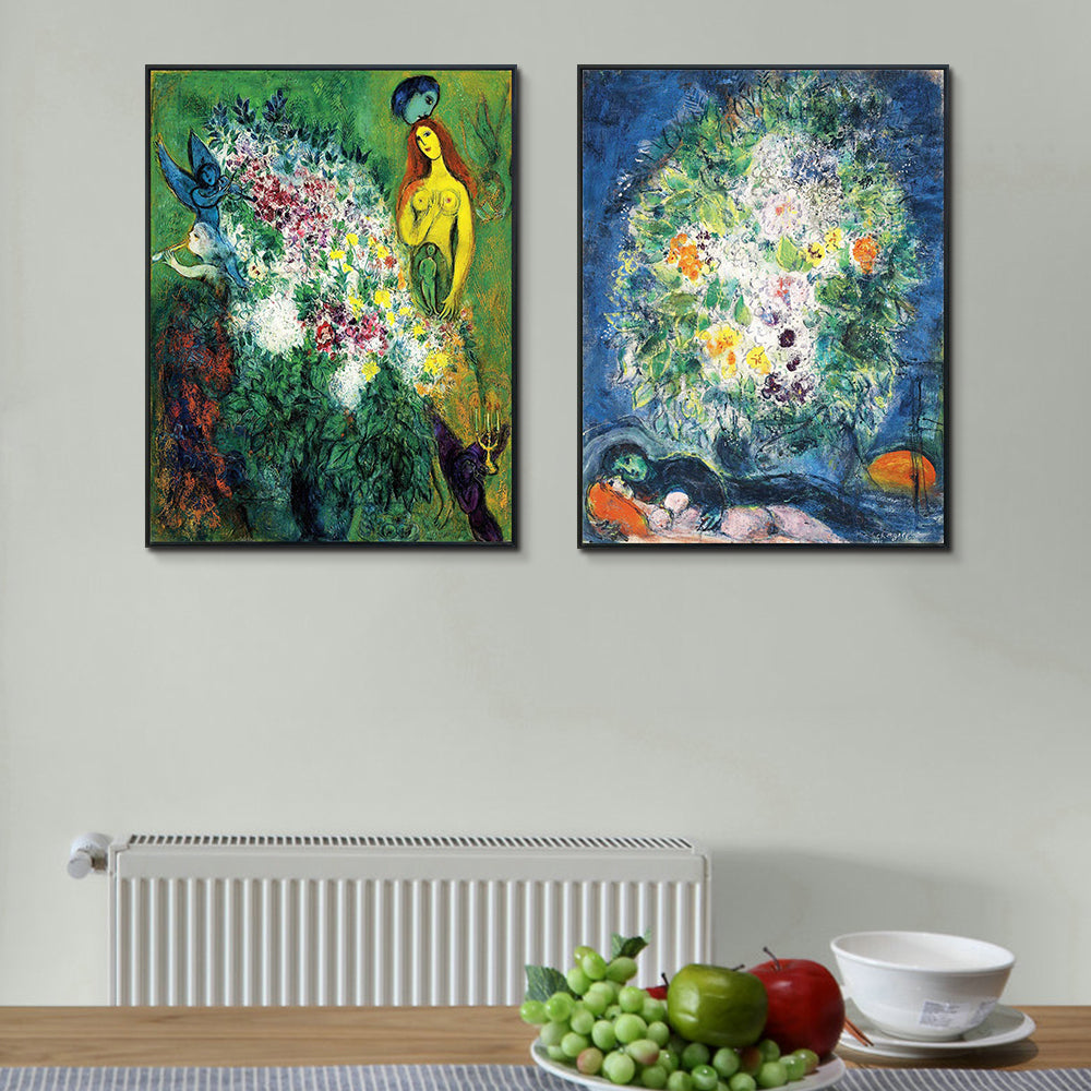 INVIN ART Framed Canvas Giclee Print Art Combo Painting 2 Pieces by Marc Chagall Wall Art Series#12 Living Room Home Office Decorations