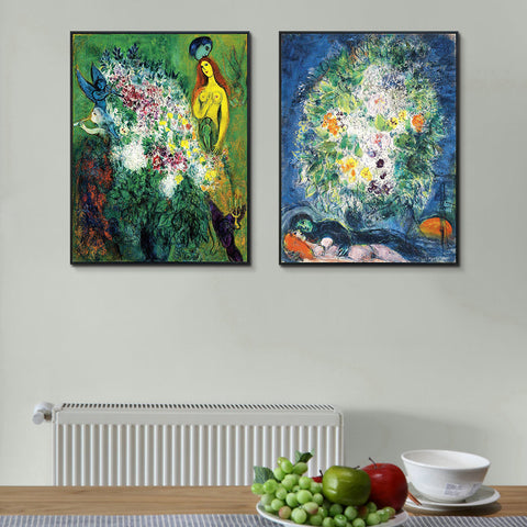 INVIN ART Framed Canvas Giclee Print Art Combo Painting 2 Pieces by Marc Chagall Wall Art Series#12 Living Room Home Office Decorations