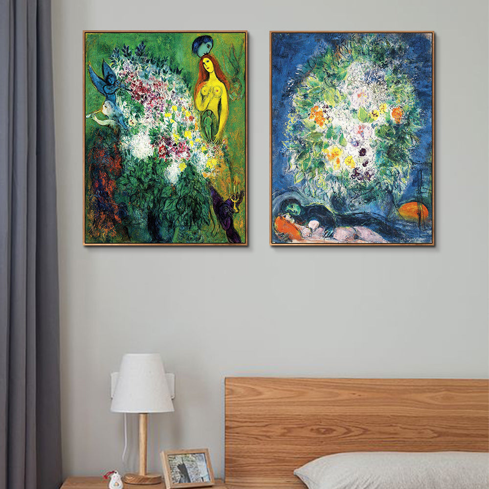 INVIN ART Framed Canvas Giclee Print Art Combo Painting 2 Pieces by Marc Chagall Wall Art Series#12 Living Room Home Office Decorations