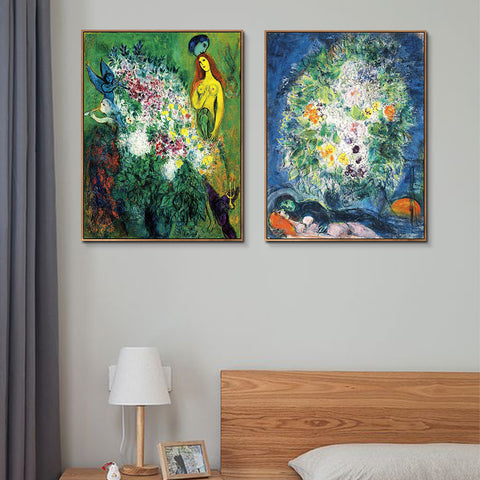 INVIN ART Framed Canvas Giclee Print Art Combo Painting 2 Pieces by Marc Chagall Wall Art Series#12 Living Room Home Office Decorations
