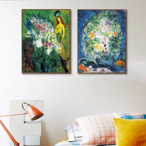INVIN ART Framed Canvas Giclee Print Art Combo Painting 2 Pieces by Marc Chagall Wall Art Series#12 Living Room Home Office Decorations