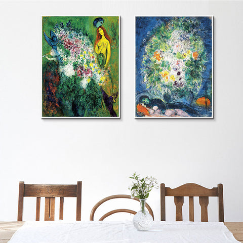 INVIN ART Framed Canvas Giclee Print Art Combo Painting 2 Pieces by Marc Chagall Wall Art Series#12 Living Room Home Office Decorations