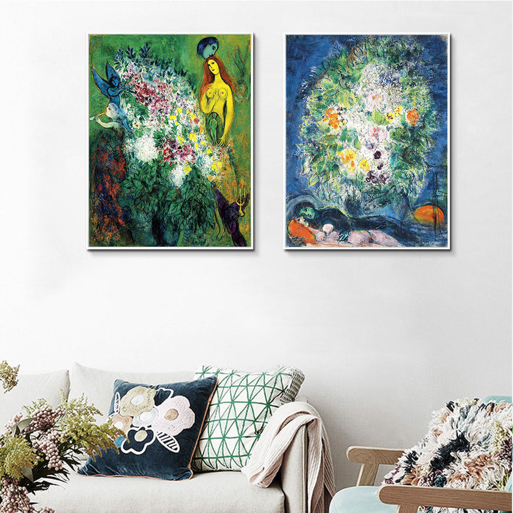 INVIN ART Framed Canvas Giclee Print Art Combo Painting 2 Pieces by Marc Chagall Wall Art Series#12 Living Room Home Office Decorations
