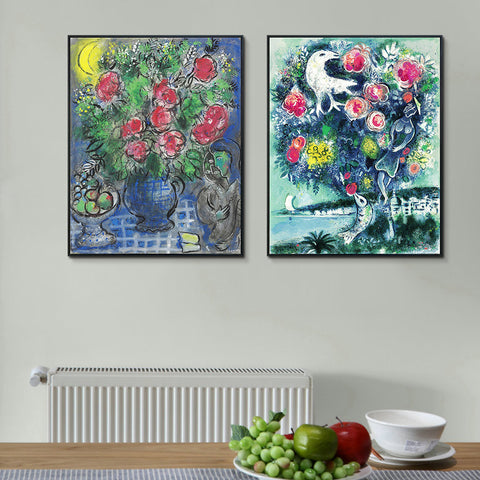 INVIN ART Framed Canvas Giclee Print Art Combo Painting 2 Pieces by Marc Chagall Wall Art Series#13 Living Room Home Office Decorations