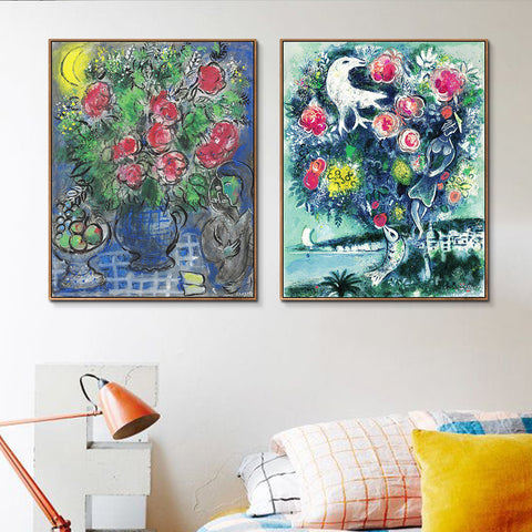 INVIN ART Framed Canvas Giclee Print Art Combo Painting 2 Pieces by Marc Chagall Wall Art Series#13 Living Room Home Office Decorations