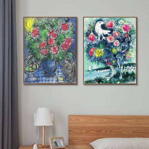 INVIN ART Framed Canvas Giclee Print Art Combo Painting 2 Pieces by Marc Chagall Wall Art Series#13 Living Room Home Office Decorations