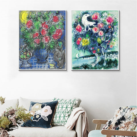 INVIN ART Framed Canvas Giclee Print Art Combo Painting 2 Pieces by Marc Chagall Wall Art Series#13 Living Room Home Office Decorations