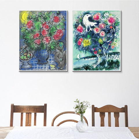 INVIN ART Framed Canvas Giclee Print Art Combo Painting 2 Pieces by Marc Chagall Wall Art Series#13 Living Room Home Office Decorations