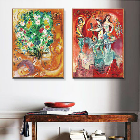 INVIN ART Framed Canvas Giclee Print Art Combo Painting 2 Pieces by Marc Chagall Wall Art Series#14 Living Room Home Office Decorations