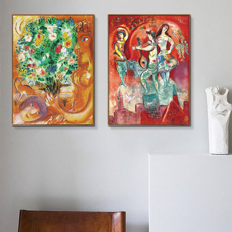 INVIN ART Framed Canvas Giclee Print Art Combo Painting 2 Pieces by Marc Chagall Wall Art Series#14 Living Room Home Office Decorations