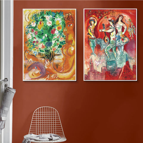 INVIN ART Framed Canvas Giclee Print Art Combo Painting 2 Pieces by Marc Chagall Wall Art Series#14 Living Room Home Office Decorations
