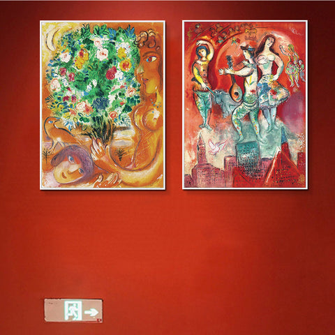 INVIN ART Framed Canvas Giclee Print Art Combo Painting 2 Pieces by Marc Chagall Wall Art Series#14 Living Room Home Office Decorations