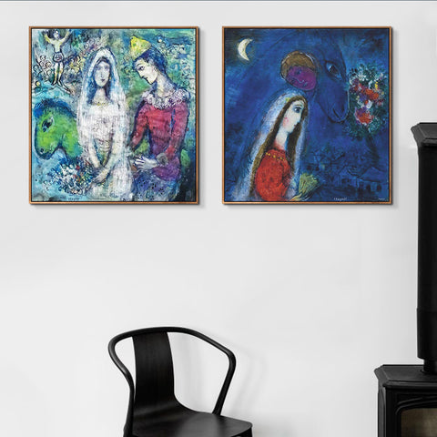INVIN ART Framed Canvas Giclee Print Art Combo Painting 2 Pieces by Marc Chagall Wall Art Series#15 Living Room Home Office Decorations