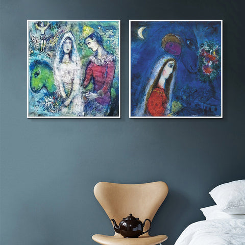 INVIN ART Framed Canvas Giclee Print Art Combo Painting 2 Pieces by Marc Chagall Wall Art Series#15 Living Room Home Office Decorations
