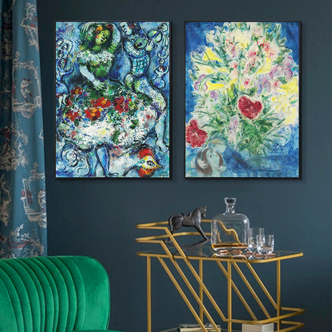 INVIN ART Framed Canvas Giclee Print Art Combo Painting 2 Pieces by Marc Chagall Wall Art Series#16 Living Room Home Office Decorations