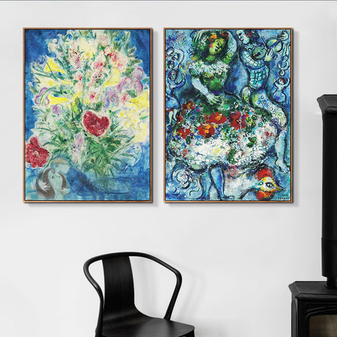 INVIN ART Framed Canvas Giclee Print Art Combo Painting 2 Pieces by Marc Chagall Wall Art Series#16 Living Room Home Office Decorations
