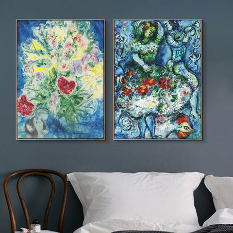 INVIN ART Framed Canvas Giclee Print Art Combo Painting 2 Pieces by Marc Chagall Wall Art Series#16 Living Room Home Office Decorations