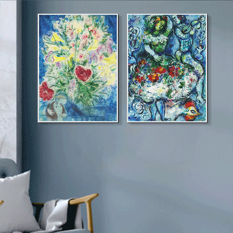 INVIN ART Framed Canvas Giclee Print Art Combo Painting 2 Pieces by Marc Chagall Wall Art Series#16 Living Room Home Office Decorations