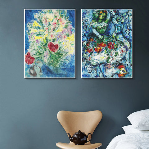 INVIN ART Framed Canvas Giclee Print Art Combo Painting 2 Pieces by Marc Chagall Wall Art Series#16 Living Room Home Office Decorations