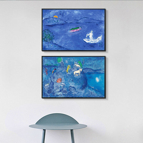 INVIN ART Framed Canvas Giclee Print Art Combo Painting 2 Pieces by Marc Chagall Wall Art Series#17 Living Room Home Office Decorations