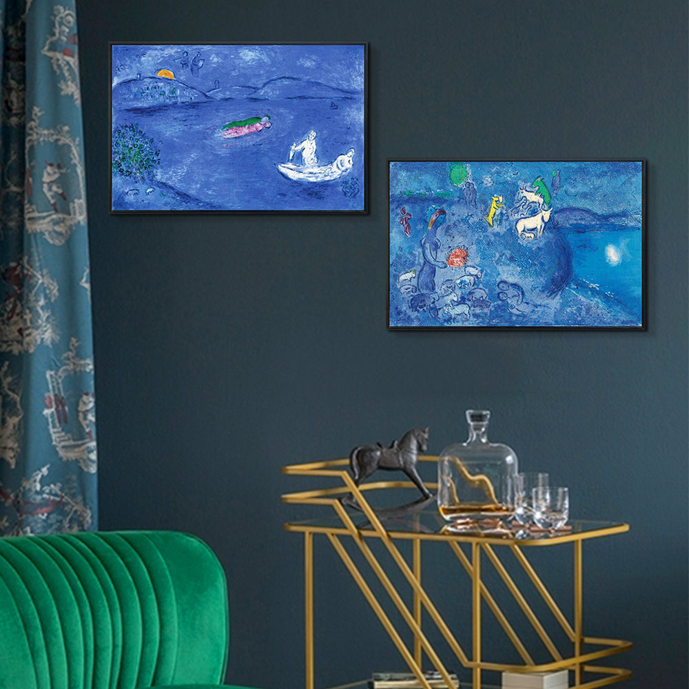 INVIN ART Framed Canvas Giclee Print Art Combo Painting 2 Pieces by Marc Chagall Wall Art Series#17 Living Room Home Office Decorations