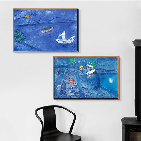 INVIN ART Framed Canvas Giclee Print Art Combo Painting 2 Pieces by Marc Chagall Wall Art Series#17 Living Room Home Office Decorations