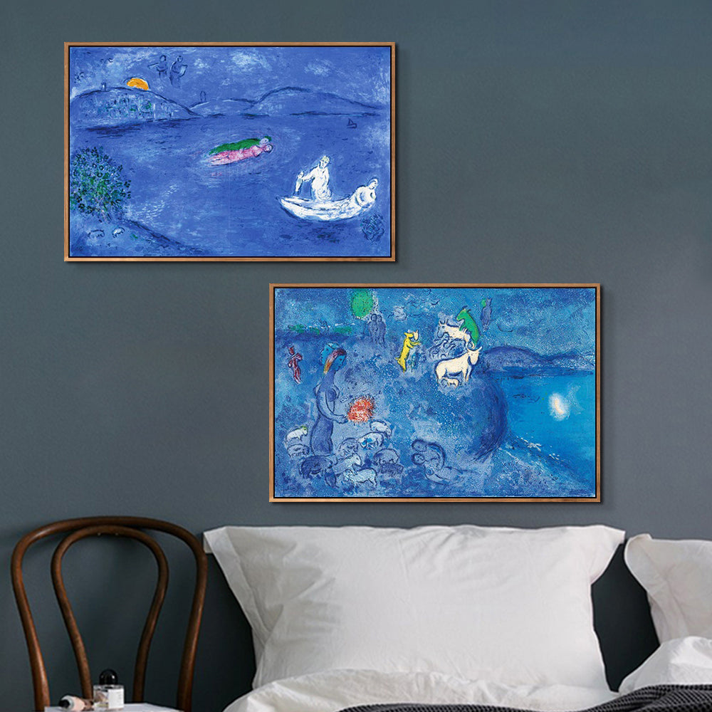 INVIN ART Framed Canvas Giclee Print Art Combo Painting 2 Pieces by Marc Chagall Wall Art Series#17 Living Room Home Office Decorations