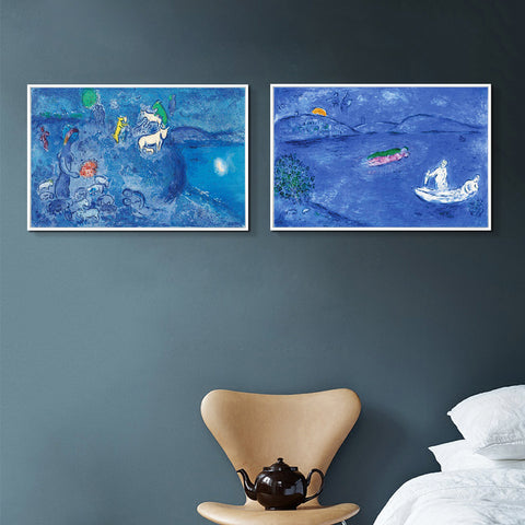 INVIN ART Framed Canvas Giclee Print Art Combo Painting 2 Pieces by Marc Chagall Wall Art Series#17 Living Room Home Office Decorations