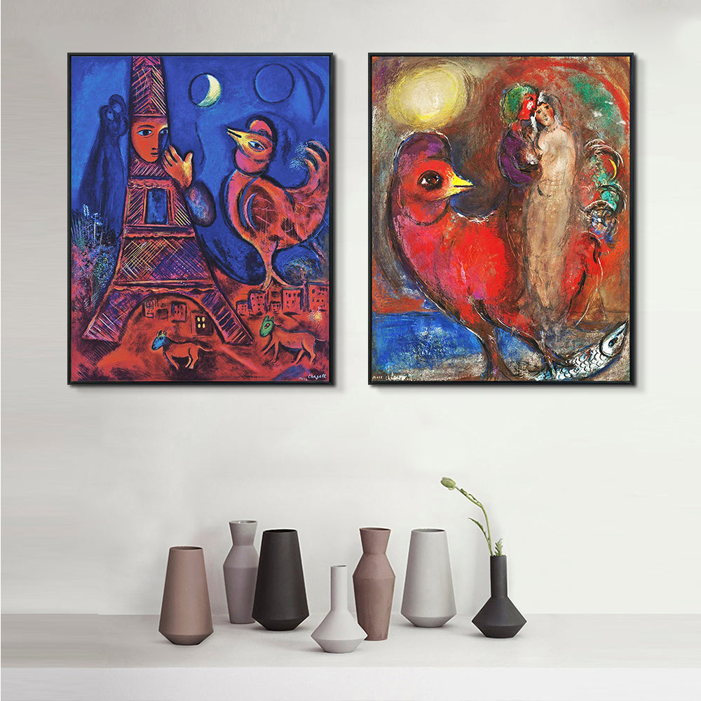INVIN ART Framed Canvas Giclee Print Art Combo Painting 2 Pieces by Marc Chagall Wall Art Series#18 Living Room Home Office Decorations