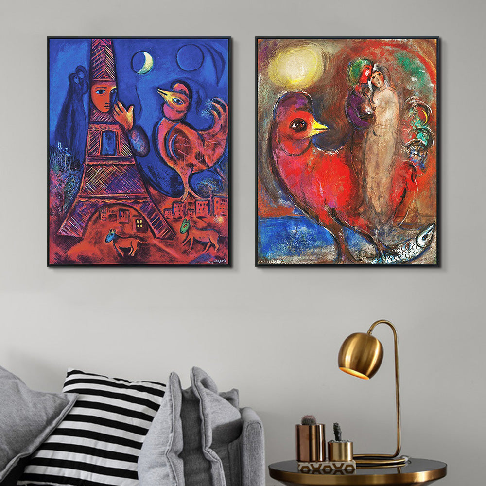 INVIN ART Framed Canvas Giclee Print Art Combo Painting 2 Pieces by Marc Chagall Wall Art Series#18 Living Room Home Office Decorations