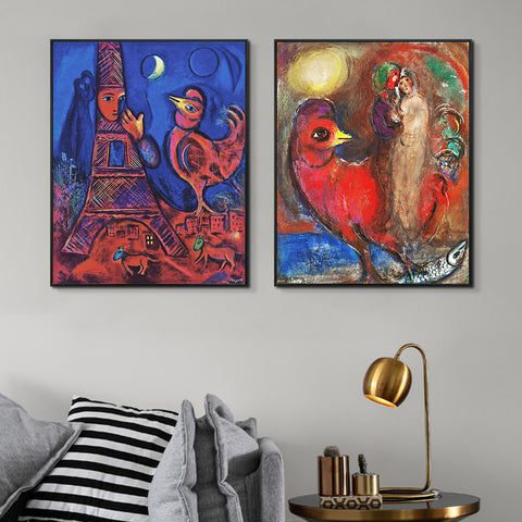 INVIN ART Framed Canvas Giclee Print Art Combo Painting 2 Pieces by Marc Chagall Wall Art Series#18 Living Room Home Office Decorations