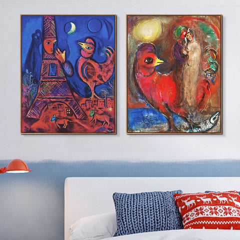 INVIN ART Framed Canvas Giclee Print Art Combo Painting 2 Pieces by Marc Chagall Wall Art Series#18 Living Room Home Office Decorations