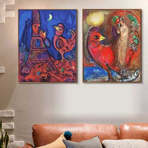 INVIN ART Framed Canvas Giclee Print Art Combo Painting 2 Pieces by Marc Chagall Wall Art Series#18 Living Room Home Office Decorations