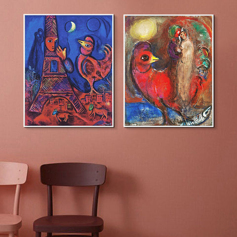 INVIN ART Framed Canvas Giclee Print Art Combo Painting 2 Pieces by Marc Chagall Wall Art Series#18 Living Room Home Office Decorations