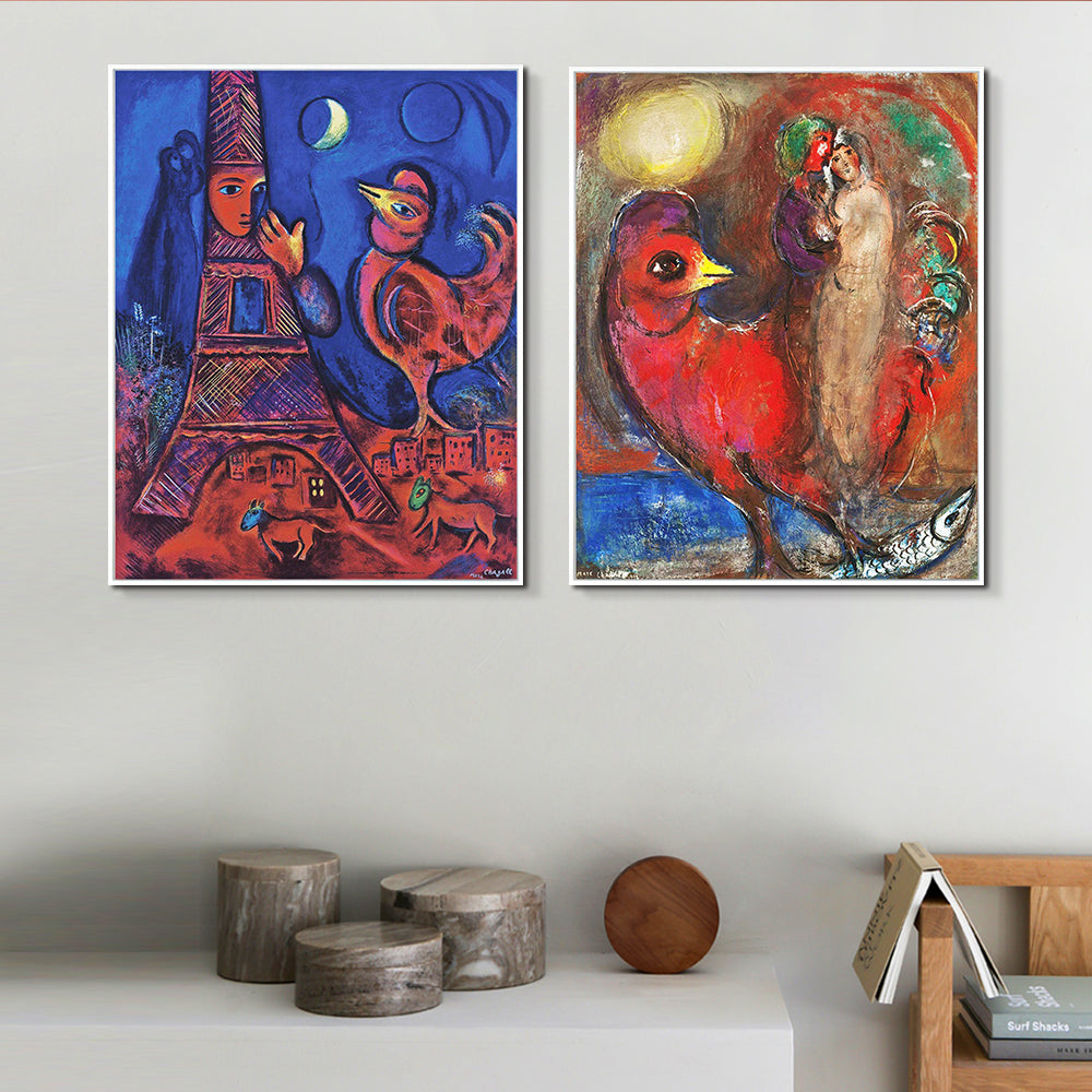 INVIN ART Framed Canvas Giclee Print Art Combo Painting 2 Pieces by Marc Chagall Wall Art Series#18 Living Room Home Office Decorations