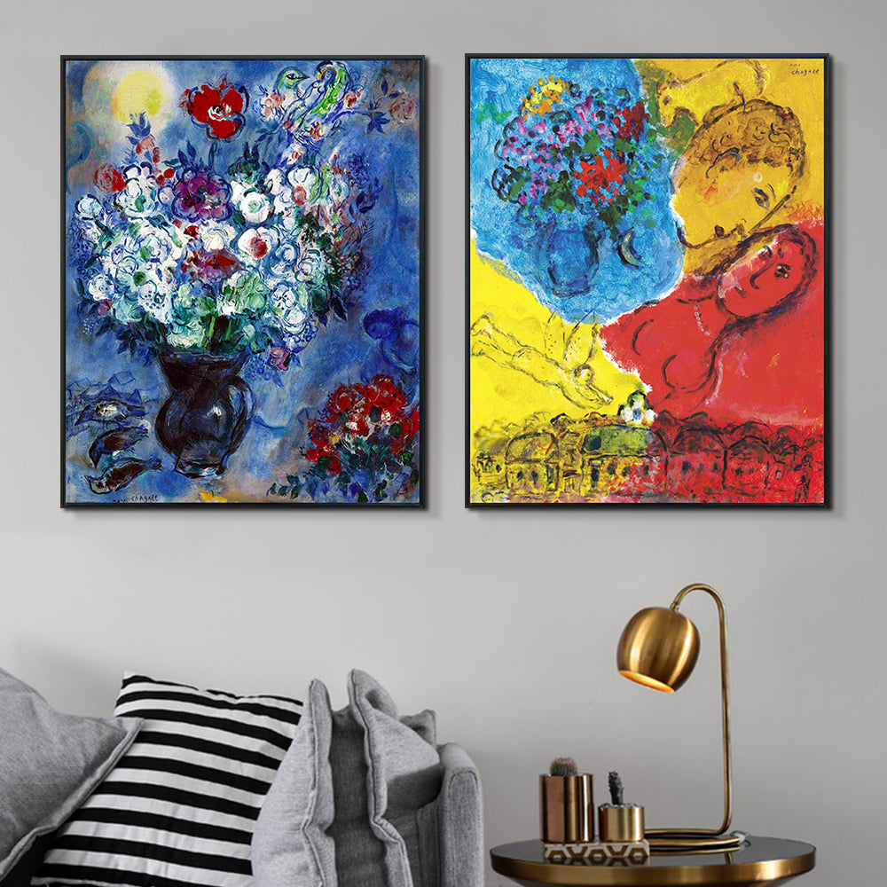 INVIN ART Framed Canvas Giclee Print Art Combo Painting 2 Pieces by Marc Chagall Wall Art Series#19 Living Room Home Office Decorations
