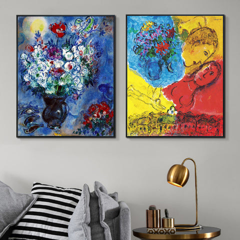 INVIN ART Framed Canvas Giclee Print Art Combo Painting 2 Pieces by Marc Chagall Wall Art Series#19 Living Room Home Office Decorations