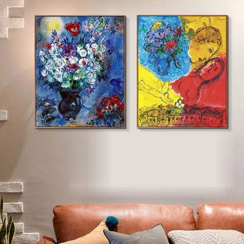 INVIN ART Framed Canvas Giclee Print Art Combo Painting 2 Pieces by Marc Chagall Wall Art Series#19 Living Room Home Office Decorations