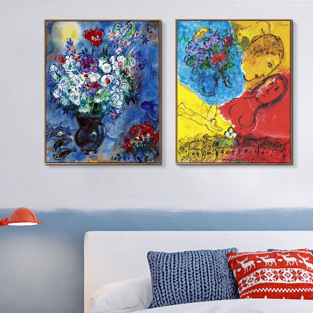 INVIN ART Framed Canvas Giclee Print Art Combo Painting 2 Pieces by Marc Chagall Wall Art Series#19 Living Room Home Office Decorations