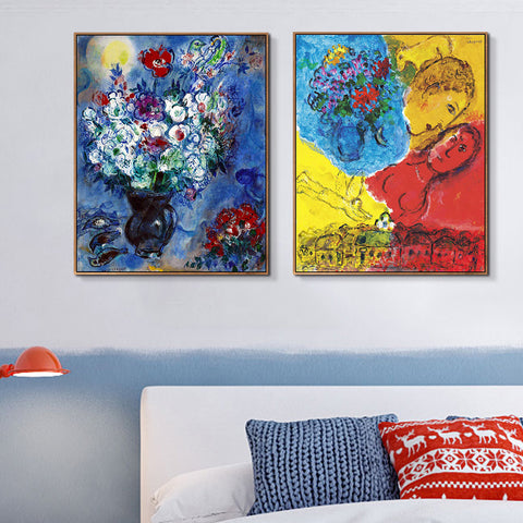 INVIN ART Framed Canvas Giclee Print Art Combo Painting 2 Pieces by Marc Chagall Wall Art Series#19 Living Room Home Office Decorations