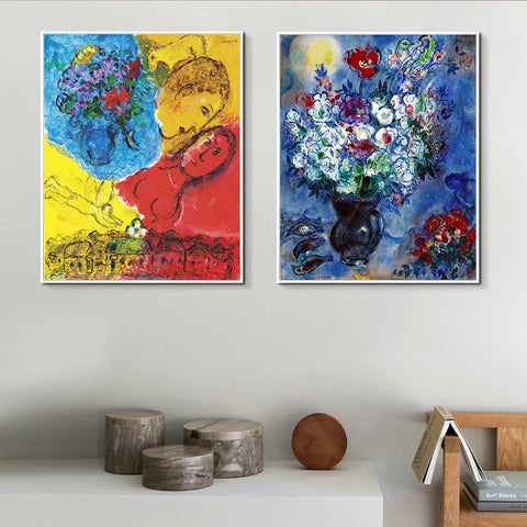 INVIN ART Framed Canvas Giclee Print Art Combo Painting 2 Pieces by Marc Chagall Wall Art Series#19 Living Room Home Office Decorations