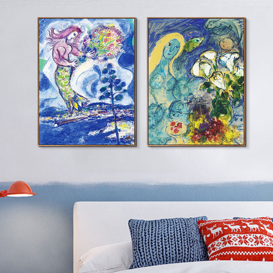 INVIN ART Framed Canvas Giclee Print Art Combo Painting 2 Pieces by Marc Chagall Wall Art Series#20 Living Room Home Office Decorations