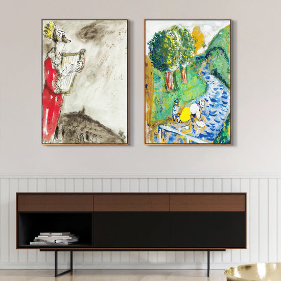 INVIN ART Framed Canvas Giclee Print Art Combo Painting 2 Pieces by Marc Chagall Wall Art Series#21 Living Room Home Office Decorations